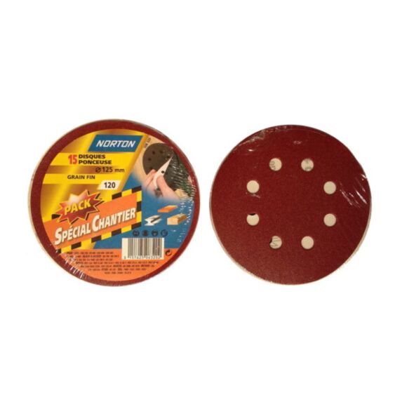 15 disques auto-agripants pour ponceuse Ø125mm Grain 120 - NORTON