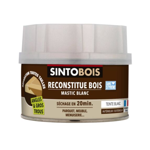 Mastic à bois avec durcisseur angles/gros trous blanc 500ml - SINTO