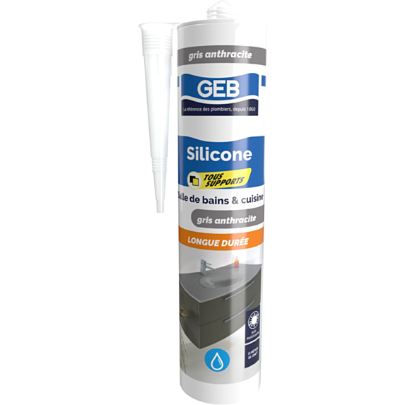 Mastic Silicone Cuisine&Bain Tous Supports Gris Anthracite 280ml - GEB