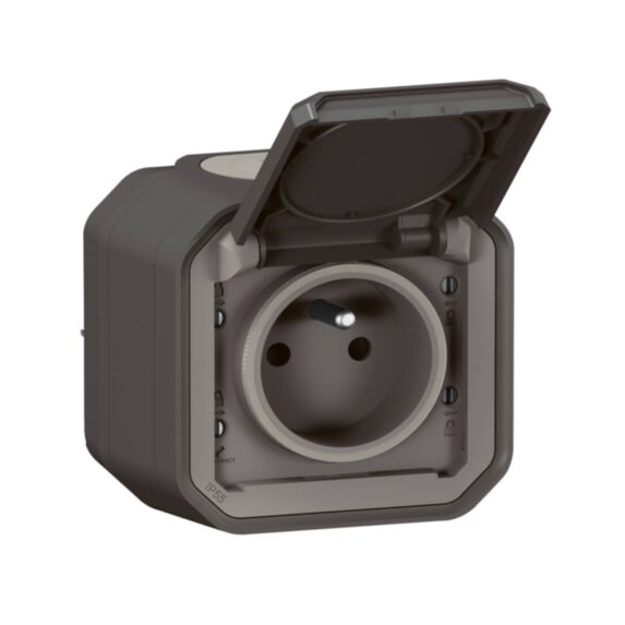 Prise de courant avec volet Plexo complet saillie anthracite 16A - LEGRAND