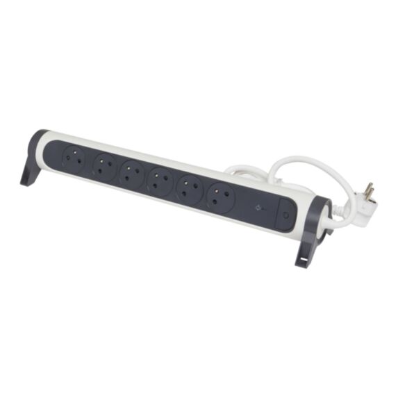 Multiprise 6 prises 2P+T Interrupteur Cordon 1,5m + Parafoudre Blanc/Noir
