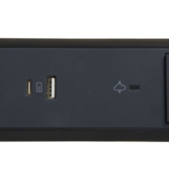 Multiprise 5 prises 2P+T Interrupteur Cordon 1,5m Parafoudre + USB A+C Noir