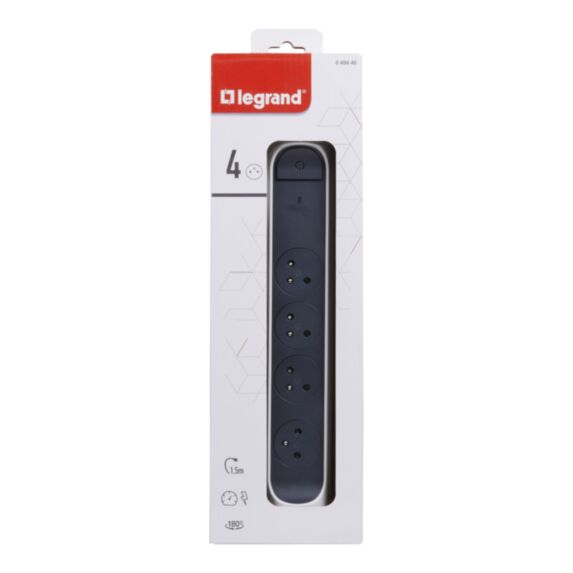 Multiprise 4 prises 2P+T Interrupteur Cordon 1,5m + Disjoncteur+LED Blanc/Noir