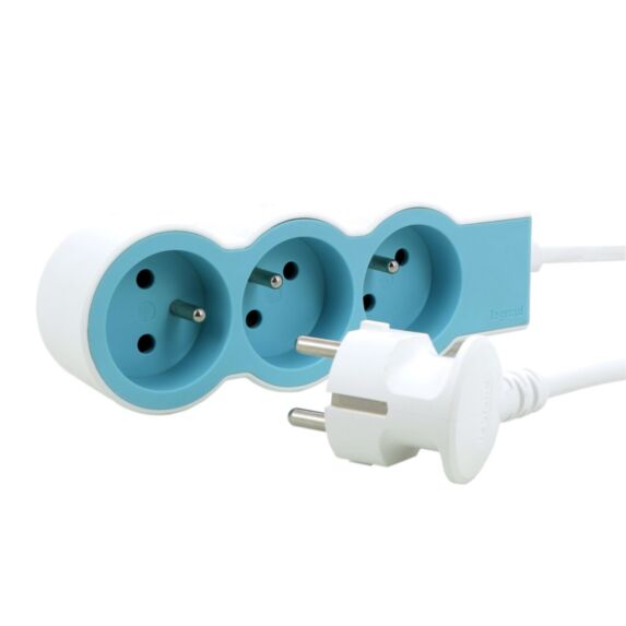 Multiprise 3 prises 2P+T Cordon 1,5m 3G 1mm² Blanc/Bleu