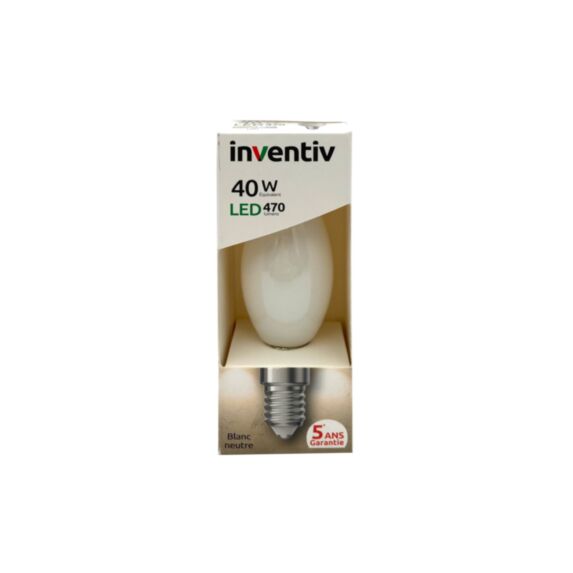 Ampoule Retroled filament E14 flamme 470lm 5W blanc neutre - INVENTIV