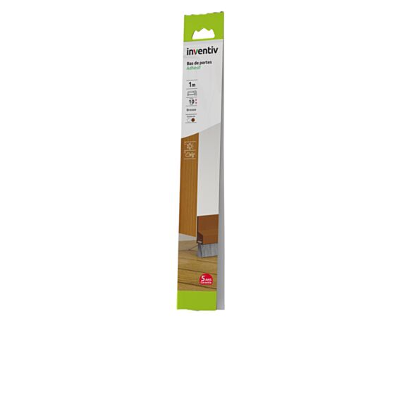 Bas de porte isolant à brosse douce Adhésif 1m Marron - INVENTIV