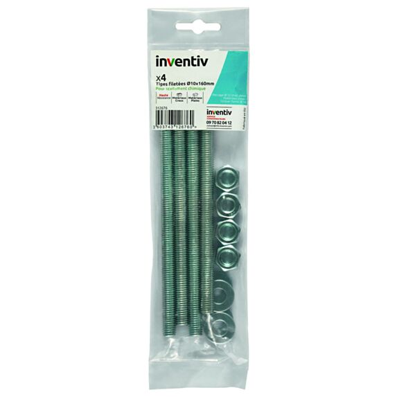 Tiges ecrous rondelles Ø10x160 x4 - INVENTIV