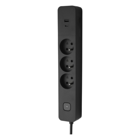 Bloc 3 Prises 2P+T FR + 2 USB A+C 3A Noir - INVENTIV