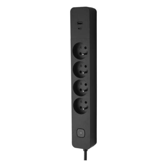 Bloc 4 Prises 2P+T FR + 2USB A+C 3A Noir - INVENTIV