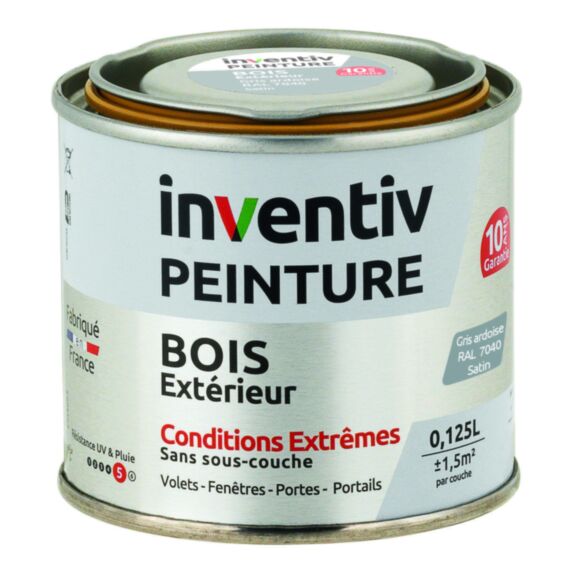 Peinture Extérieure Bois 10 ans Gris Ardoise Satin 0,125L - INVENTIV