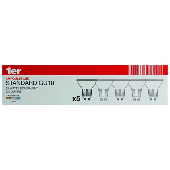 5 ampoules led spot GU10 230lm 35W - 1ER