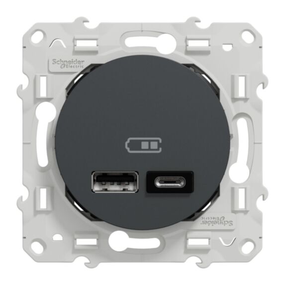 Prise chargeur double usb A+C à assembler Odace anthracite - SCHNEIDER ELECTRIC