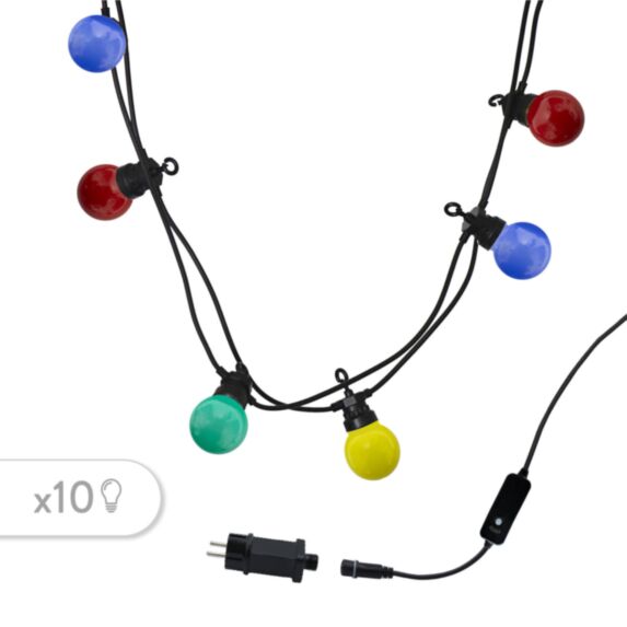Guirlande lumineuse extérieure Party Guinguette 10 LED multicolore 6,5m 8 modes 1W