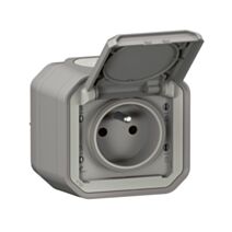 Prise de courant avec volet Plexo complet saillie gris 16A - LEGRAND